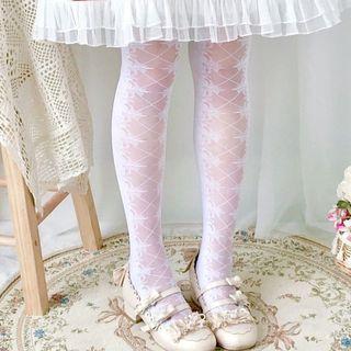 Jacquard Tights White - One Size