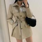 Single Breasted Faux Leather Trench Coat