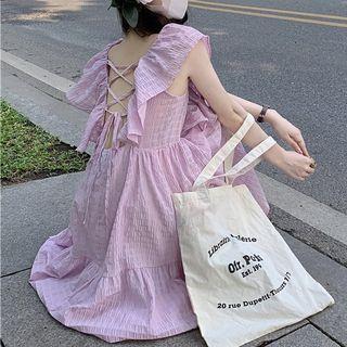 Ruffle Sleeveless Plaid Midi A-line Dress
