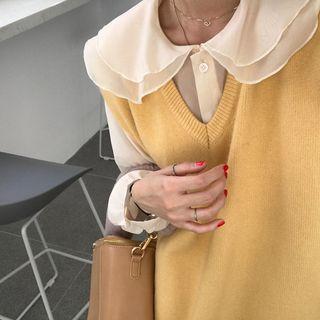 Long Sleeve Peter Pan Collar Blouse Almond - One Size
