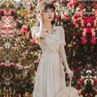 Short-sleeve Rose Embroidered Dress