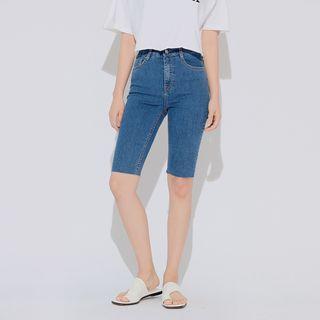 Knee-length Skinny Denim Shorts