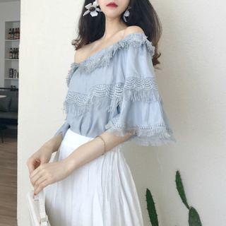 Lace Off-shoulder Top / Ruffle Midi Skirt