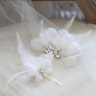 Wedding Rhinestone Chiffon Hair Clip 1 Pin & 1 Clip - White - One Size