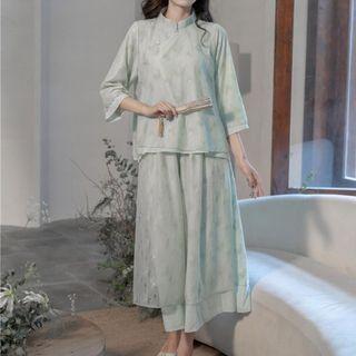 Traditional Chinese Set: 3/4-sleeve Top + Bottom