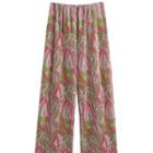 High Waist Print Loose Fit Pants Pink & Green - One Size
