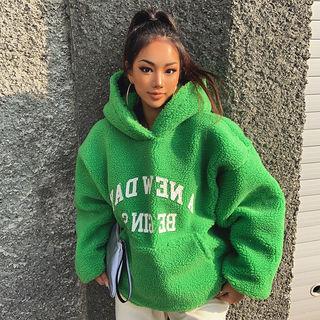 Letter Sherpa-fleece Oversized Hoodie