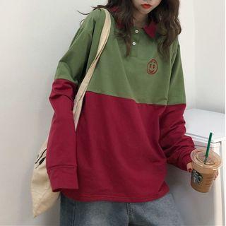 Color Block Long Sleeve Polo Shirt