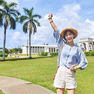 Band-waist Zip-side Linen Shorts