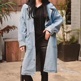 Pocket-detail Long Denim Jacket
