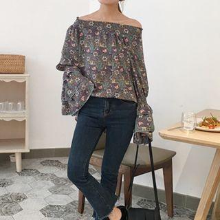 Floral Print Off Shoulder Bell-sleeve Blouse