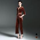 V-neck Elbow-sleeve Jumpsuit