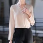 Long-sleeve Plain Blouse / Slim-fit Dress Pants / Set