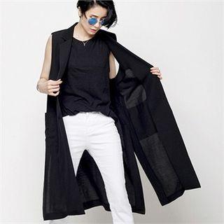 Notched-lapel Linen Blend Long Vest