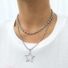 Star Pendant Layered Alloy Necklace 01 - X03441 - Silver - One Size