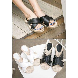 Studded-detail Cross-strap Slide Sandals