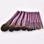 Set Of 12: Makeup Brush With Wooden Handle T-12-063 - Purple - One Size