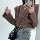 Round-neck Ruched Long-sleeve Cropped Sweatshirt Coffee - One Size