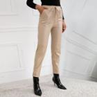 High-waist Faux Leather Straight-leg Pants