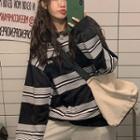 Round-neck Color Block Striped Sweatshirt