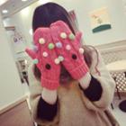 Pompom Accent Knit Gloves