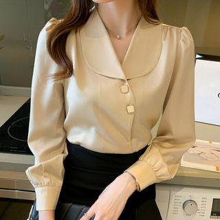 Peter Pan Collar Asymmetrical Button-up Blouse
