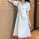 Short Sleeve Half Button Lace A-line Dress