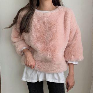 3/4-sleeve Faux-fur Pullover