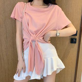 Set: Tie-hem T-shirt + Ruffle Hem Mini A-line Skirt