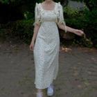 Floral Short-sleeve Midi A-line Dress Off White - One Size
