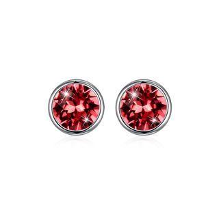 925 Sterling Silver Simple Round Earrings With Pink Austrian Element Crystal Silver - One Size