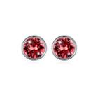 925 Sterling Silver Simple Round Earrings With Pink Austrian Element Crystal Silver - One Size