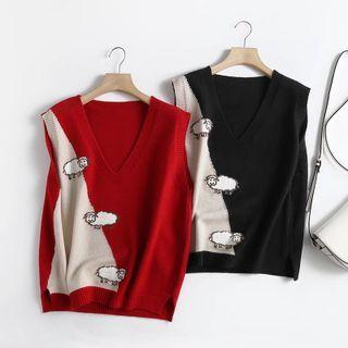 V-neck Color Block Sheep Vest