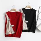 V-neck Color Block Sheep Vest