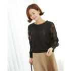 Round-neck Puff-sleeve Lace Top