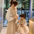 Family Matching Mesh Panel Long-sleeve Shirtdress