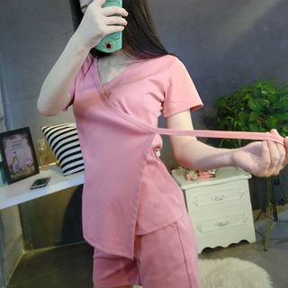 Loungewear Set: Short-sleeve Wrap Top + Shorts