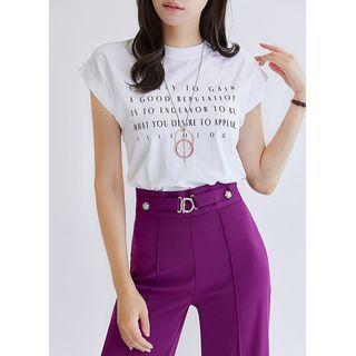 Cap-sleeve Letter-print T-shirt