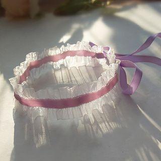 Ruffle Lace Choker Lace Up - Violet - One Size