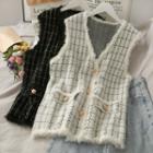 Frayed-trim Button-down Knit Vest