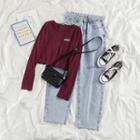 Lettering Knit Top / Harem Jeans
