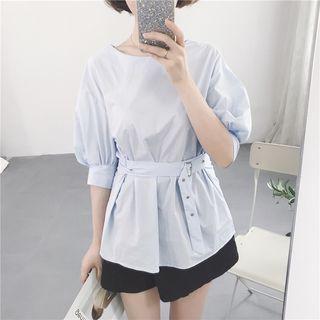 Puff-sleeve Belted Top