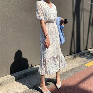 Wrap-front Floral Print Midi Dress White - One Size