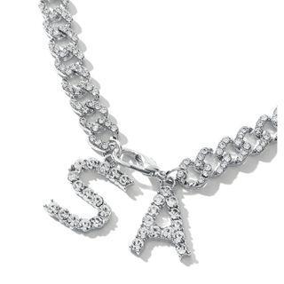 Lettering Rhinestone Pendant Alloy Choker Silver - One Size