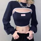 Set: Long-sleeve Crop Top + Applique Cropped Camisole Top