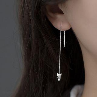 Sterling Silver Cat Threader Earring 1 Pair - S925 Silver - Silver - One Size