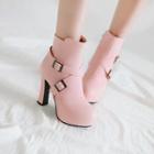 Buckled Faux Leather High-heel Ankle Boots