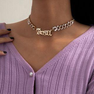 Lettering Alloy Rhinestone Choker 2891 - Gold - One Size