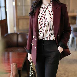 Peaked-lapel Faux-pearl Double-breasted Blazer