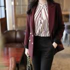 Peaked-lapel Faux-pearl Double-breasted Blazer